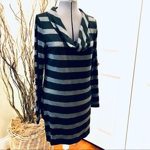 Knit dress with deep cowl neck